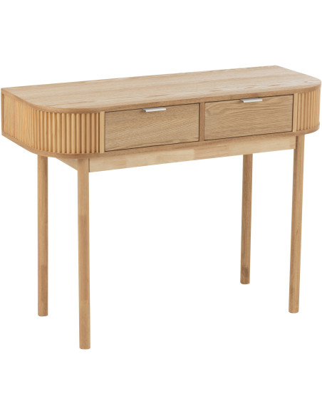 Console japandi arrondie 2 tiroirs en Bois de pin Naturel Kaori - 1