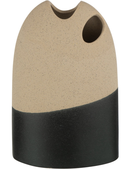 Vase Ovale Hauteur 25 cm en Céramique Beige Noir Shori - 1