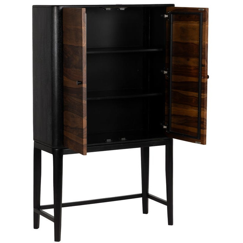Buffet moderne Haut 2 portes en Bois de manguier Bois de Sheesham Marron Noir Ansel - 2
