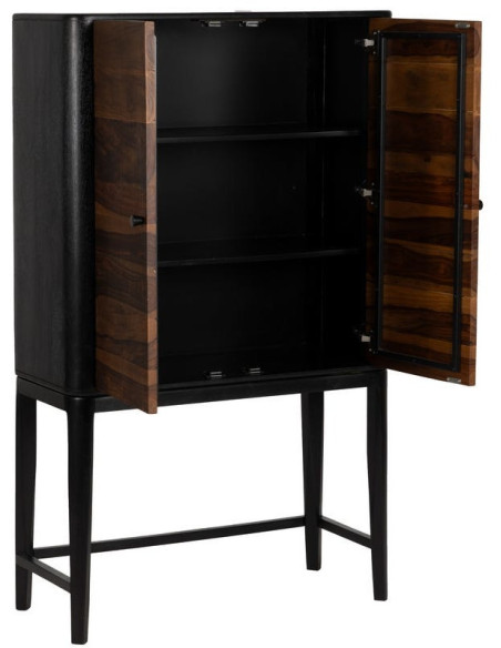 Buffet moderne Haut 2 portes en Bois de manguier Bois de Sheesham Marron Noir Ansel - 2