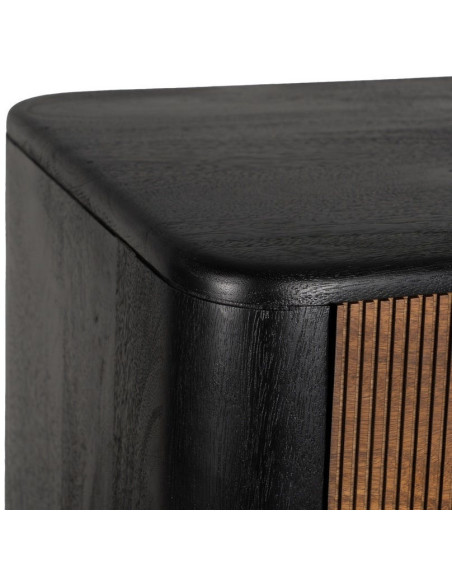 Buffet moderne Haut 2 portes en Bois de manguier Bois de Sheesham Marron Noir Ansel - 3