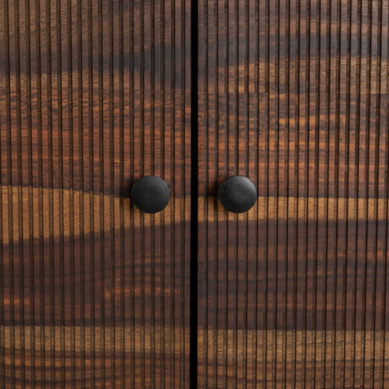 Buffet moderne Haut 2 portes en Bois de manguier Bois de Sheesham Marron Noir Ansel - 8