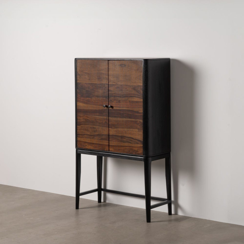 Buffet moderne Haut 2 portes en Bois de manguier Bois de Sheesham Marron Noir Ansel - 11