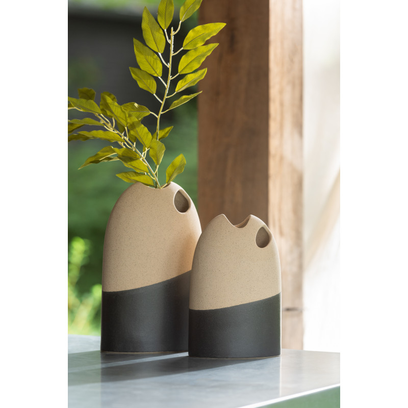 Vase Ovale Hauteur 25 cm en Céramique Beige Noir Shori - 2