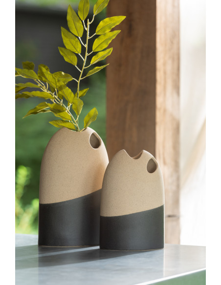 Vase Ovale Hauteur 25 cm en Céramique Beige Noir Shori - 2