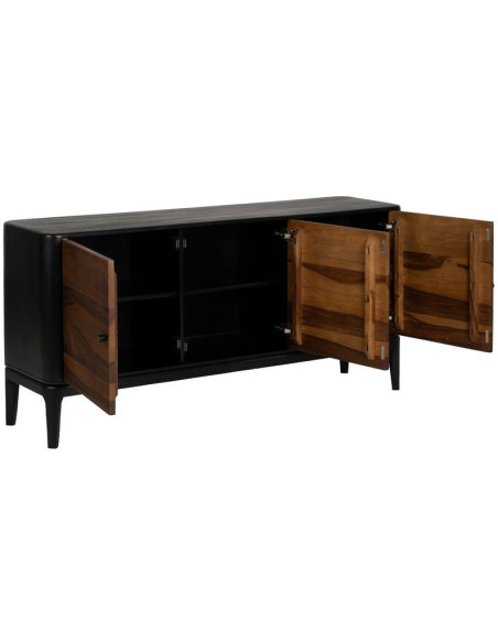 Buffet enfilade moderne Bas 3 portes en Bois de manguier Bois de Sheesham Marron Noir Ansel - 2