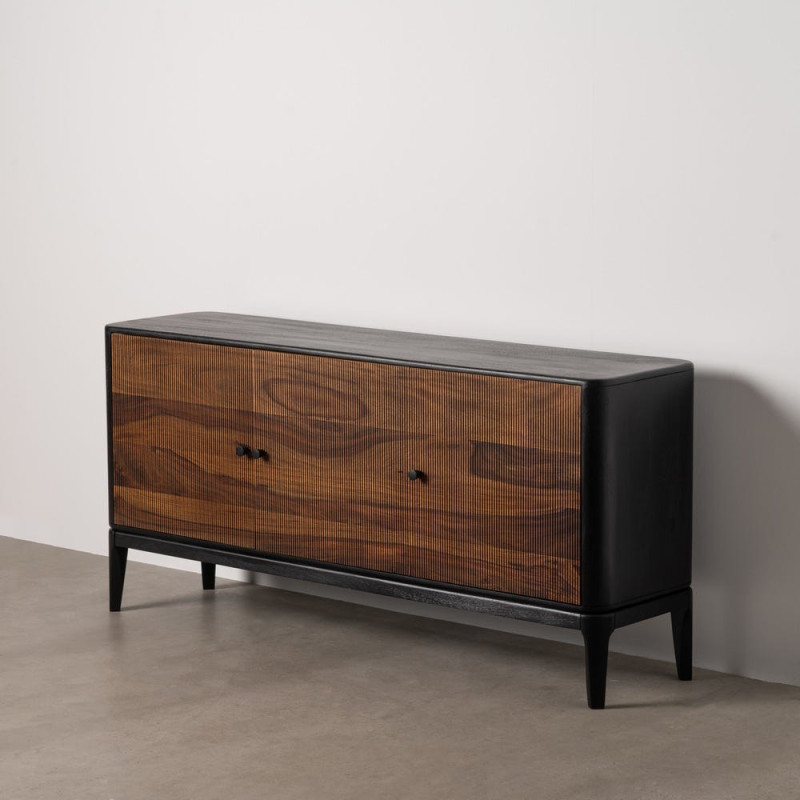 Buffet enfilade moderne Bas 3 portes en Bois de manguier Bois de Sheesham Marron Noir Ansel - 12