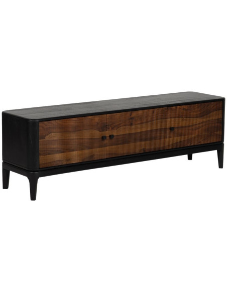Meuble télé moderne 3 portes en Bois de manguier Bois de Sheesham Marron Noir Ansel - 1