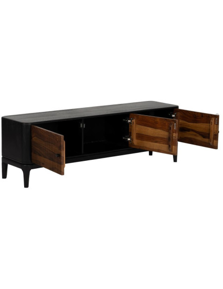 Meuble télé moderne 3 portes en Bois de manguier Bois de Sheesham Marron Noir Ansel - 2