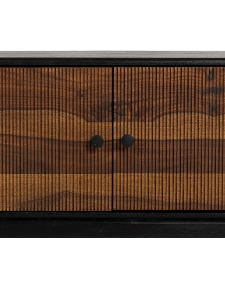 Meuble télé moderne 3 portes en Bois de manguier Bois de Sheesham Marron Noir Ansel - 4