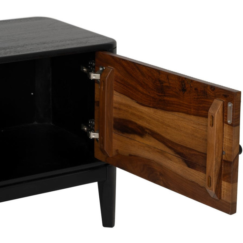 Meuble télé moderne 3 portes en Bois de manguier Bois de Sheesham Marron Noir Ansel - 6
