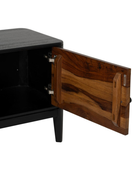 Meuble télé moderne 3 portes en Bois de manguier Bois de Sheesham Marron Noir Ansel - 6