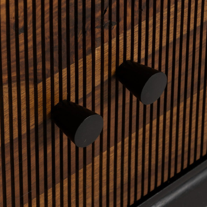 Meuble télé moderne 3 portes en Bois de manguier Bois de Sheesham Marron Noir Ansel - 7