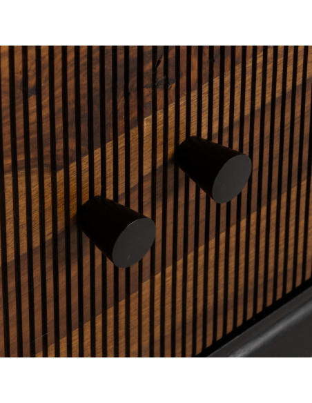 Meuble télé moderne 3 portes en Bois de manguier Bois de Sheesham Marron Noir Ansel - 7