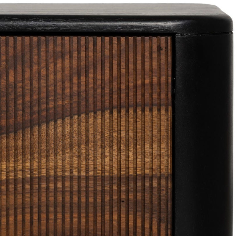 Meuble télé moderne 3 portes en Bois de manguier Bois de Sheesham Marron Noir Ansel - 8