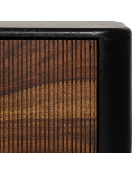 Meuble télé moderne 3 portes en Bois de manguier Bois de Sheesham Marron Noir Ansel - 8