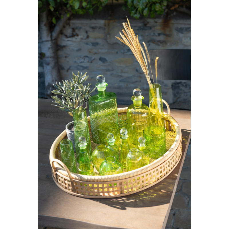 Vase Ovale Hauteur 11 cm en Verre Vert Motif feuilles Roman (Lot de 2) - 3