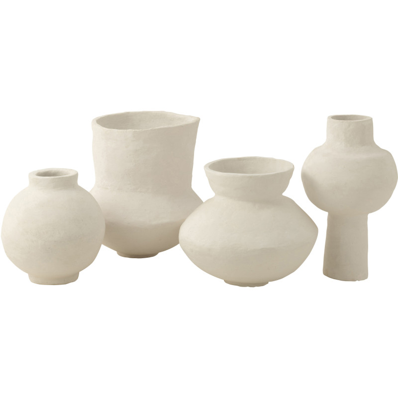 Vase Rond XL sur pied Hauteur 50 cm en Papier mâché Blanc Chayma - 3