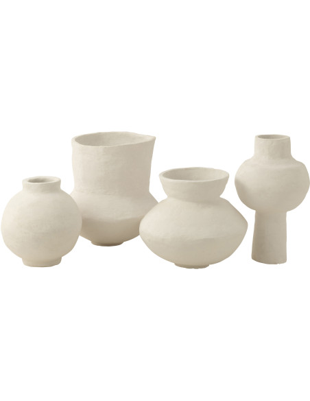 Vase Rond XL sur pied Hauteur 50 cm en Papier mâché Blanc Chayma - 3