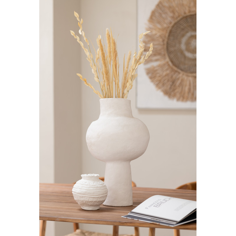 Vase Rond XL sur pied Hauteur 50 cm en Papier mâché Blanc Chayma - 2