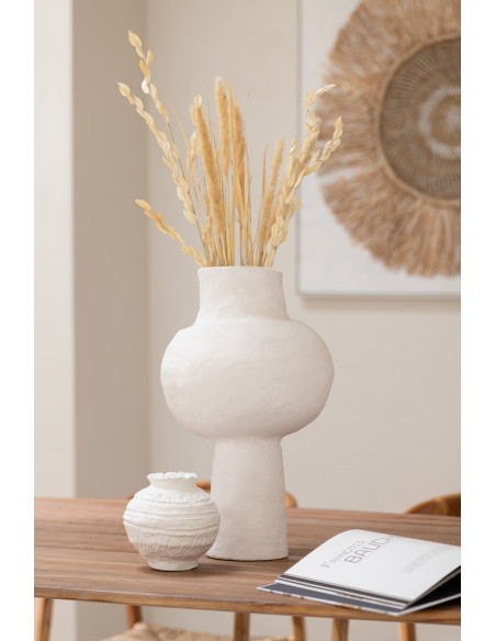 Vase Rond XL sur pied Hauteur 50 cm en Papier mâché Blanc Chayma - 2