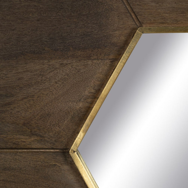 Miroir mural oriental Fleur Hexagonal 90x90 en Bois de manguier Marron Métal Doré Abelio - 4
