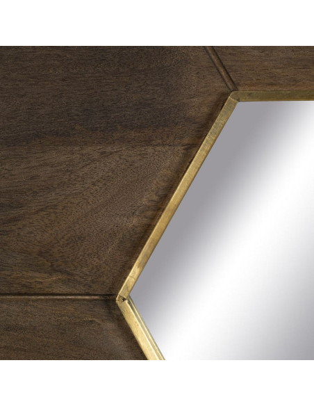 Miroir mural oriental Fleur Hexagonal 90x90 en Bois de manguier Marron Métal Doré Abelio - 4
