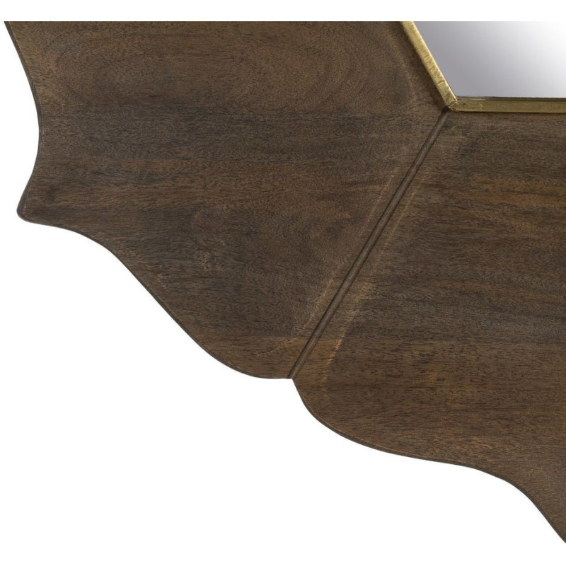 Miroir mural oriental Fleur Hexagonal 90x90 en Bois de manguier Marron Métal Doré Abelio - 5