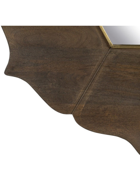 Miroir mural oriental Fleur Hexagonal 90x90 en Bois de manguier Marron Métal Doré Abelio - 5