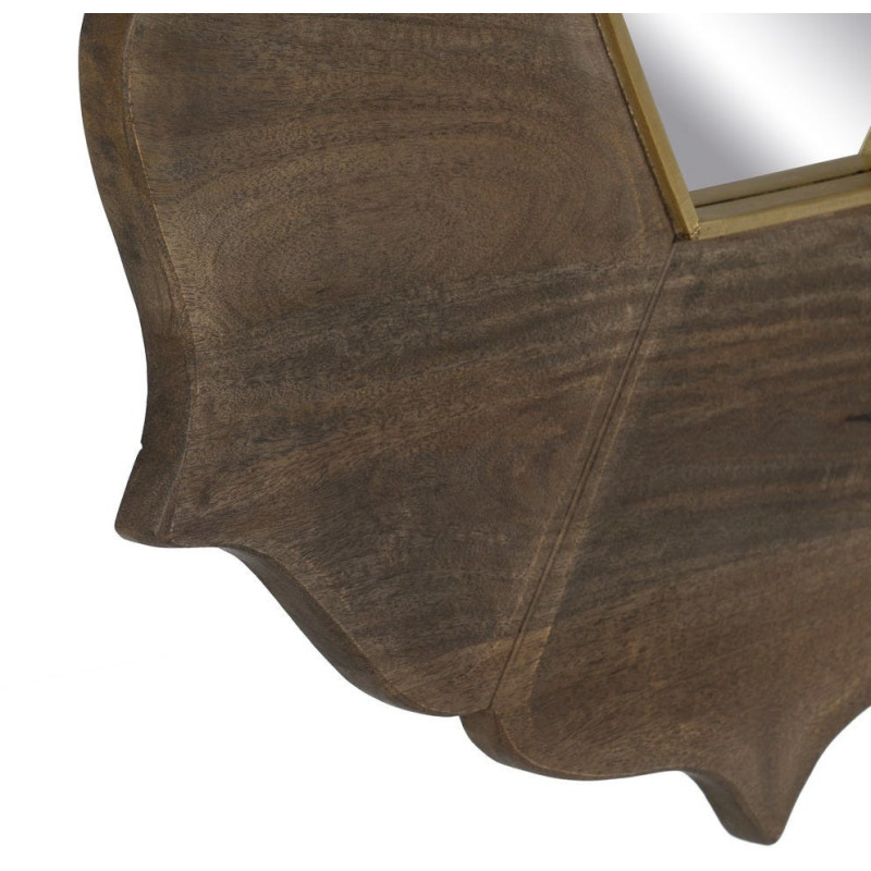 Miroir mural oriental Fleur Hexagonal 90x90 en Bois de manguier Marron Métal Doré Abelio - 6