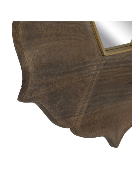 Miroir mural oriental Fleur Hexagonal 90x90 en Bois de manguier Marron Métal Doré Abelio - 6