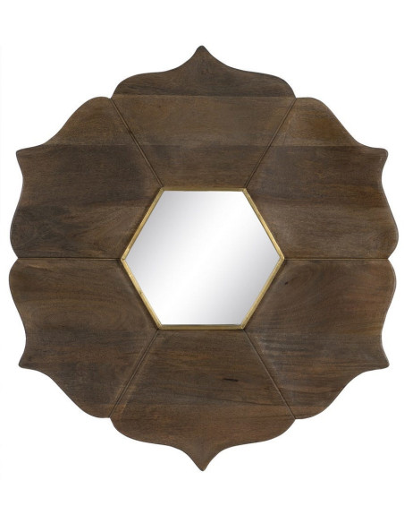 Miroir mural oriental Fleur Hexagonal 90x90 en Bois de manguier Marron Métal Doré Abelio - 9