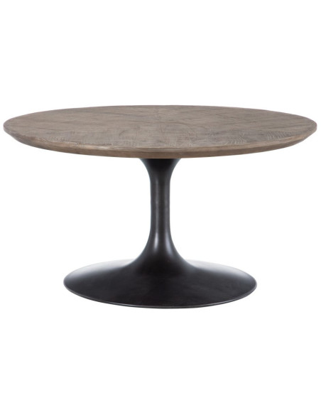 Table basse industrielle Ronde en Bois d'orme Marron Métal Noir Manda - 1