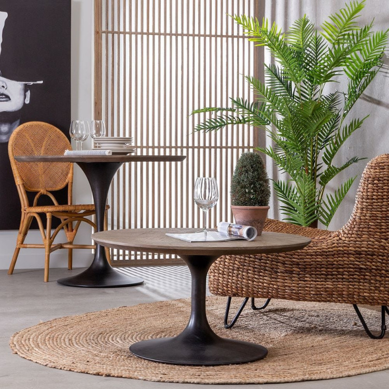 Table basse industrielle Ronde en Bois d'orme Marron Métal Noir Manda - 2