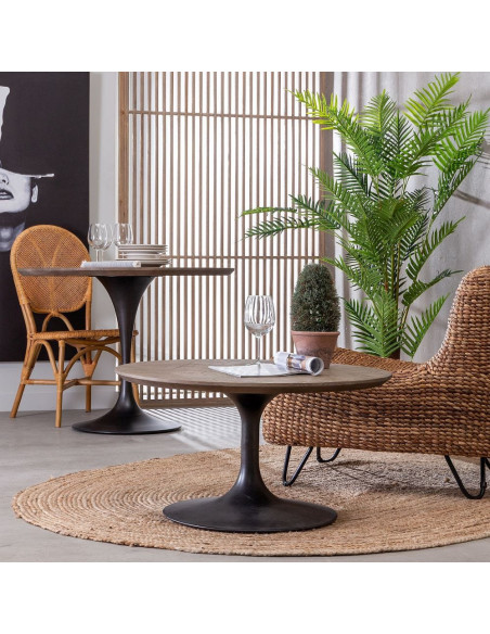 Table basse industrielle Ronde en Bois d'orme Marron Métal Noir Manda - 2