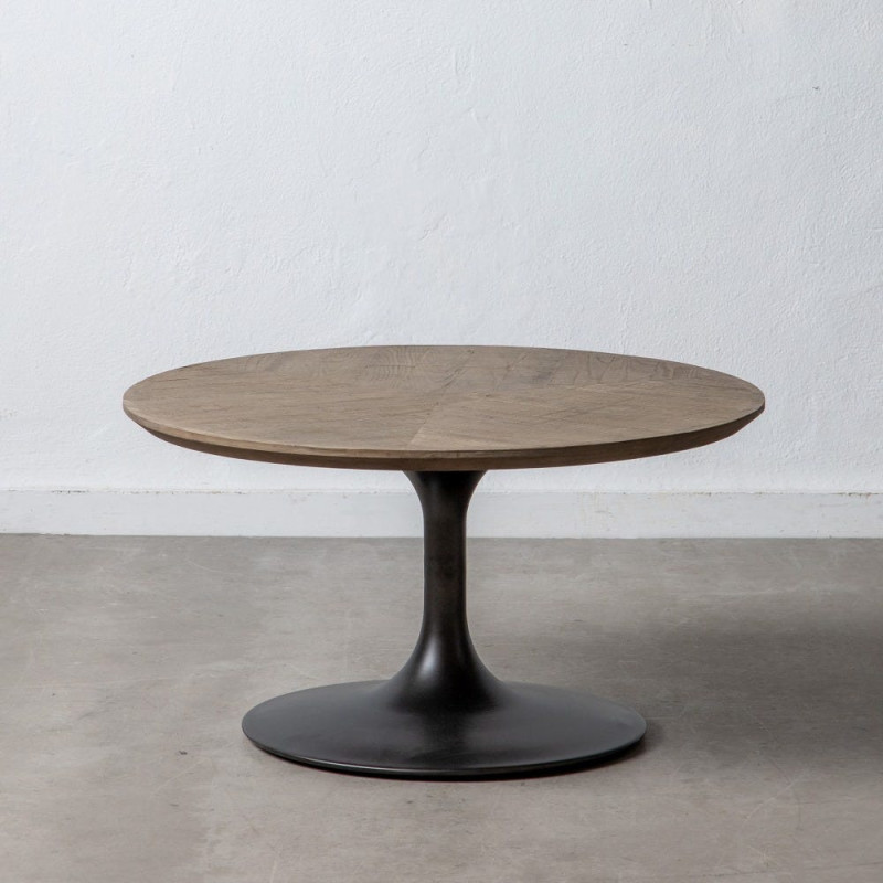 Table basse industrielle Ronde en Bois d'orme Marron Métal Noir Manda - 8