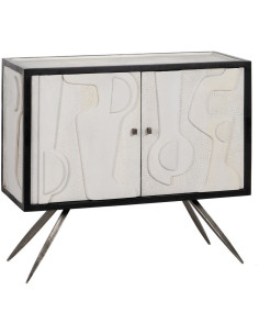 Petit Buffet moderne chic Bas 2 portes en Bois de manguier Blanc Noir Métal Enol - 1