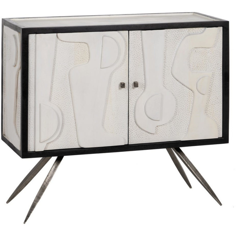 Petit Buffet moderne chic Bas 2 portes en Bois de manguier Blanc Noir Métal Enol - 1