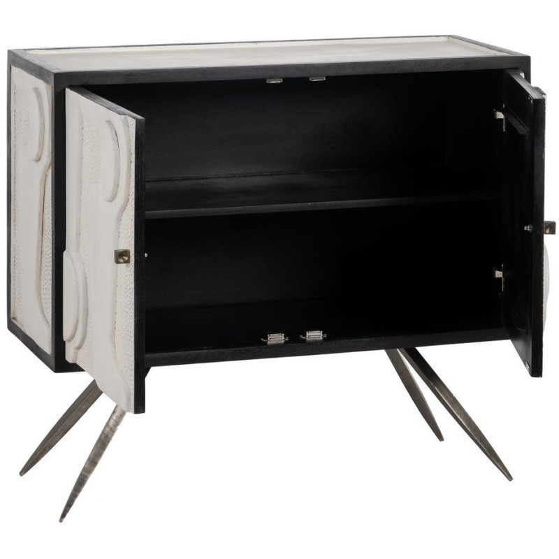 Petit Buffet moderne chic Bas 2 portes en Bois de manguier Blanc Noir Métal Enol - 2