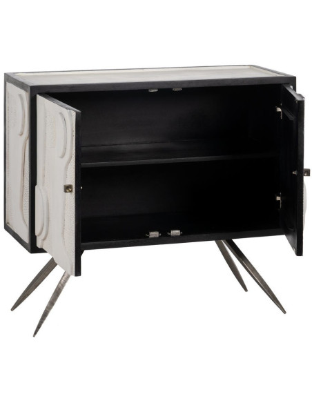 Petit Buffet moderne chic Bas 2 portes en Bois de manguier Blanc Noir Métal Enol - 2