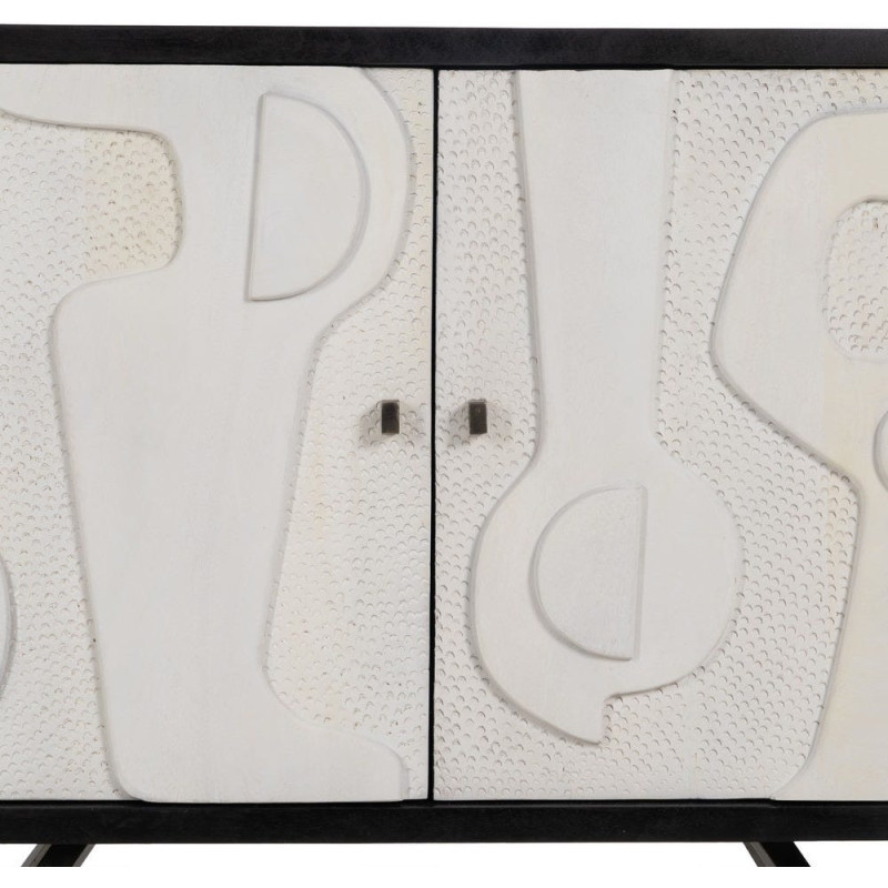 Petit Buffet moderne chic Bas 2 portes en Bois de manguier Blanc Noir Métal Enol - 5