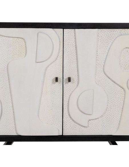 Petit Buffet moderne chic Bas 2 portes en Bois de manguier Blanc Noir Métal Enol - 5