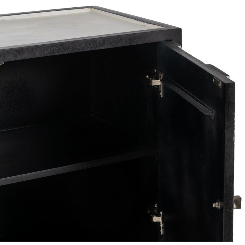 Petit Buffet moderne chic Bas 2 portes en Bois de manguier Blanc Noir Métal Enol - 8