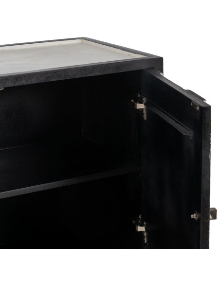 Petit Buffet moderne chic Bas 2 portes en Bois de manguier Blanc Noir Métal Enol - 8