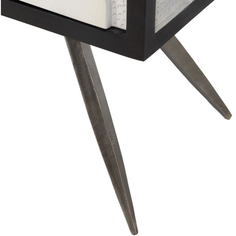 Petit Buffet moderne chic Bas 2 portes en Bois de manguier Blanc Noir Métal Enol - 10