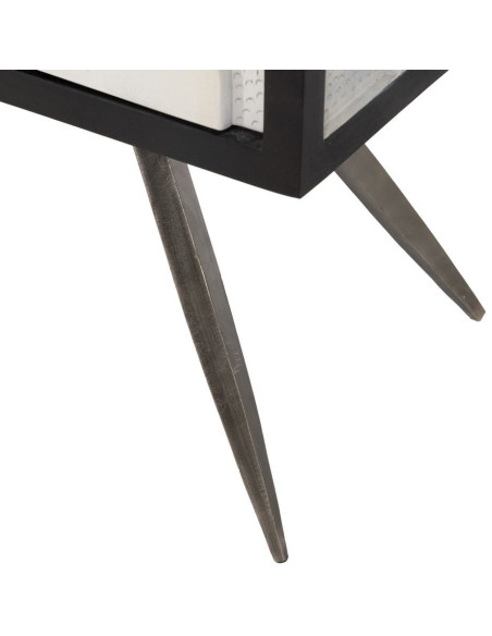 Petit Buffet moderne chic Bas 2 portes en Bois de manguier Blanc Noir Métal Enol - 10