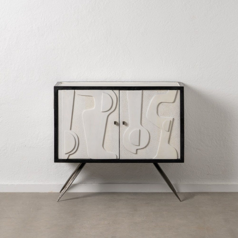 Petit Buffet moderne chic Bas 2 portes en Bois de manguier Blanc Noir Métal Enol - 12