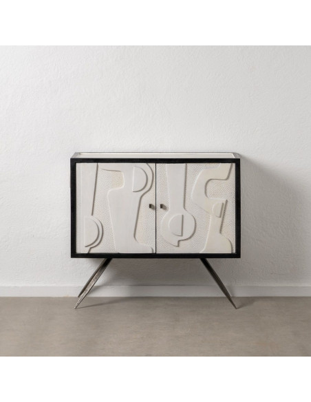 Petit Buffet moderne chic Bas 2 portes en Bois de manguier Blanc Noir Métal Enol - 12