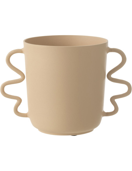 Vase Cylindrique 2 anses Hauteur 23 cm en Métal Beige Alora - 1