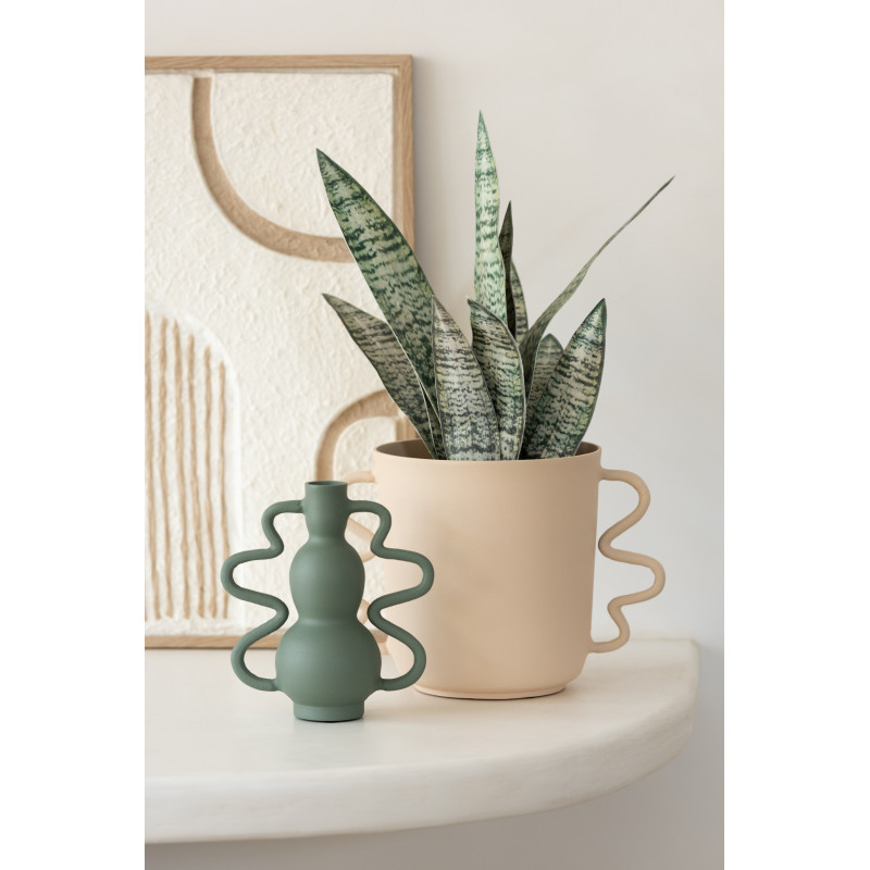 Vase Cylindrique 2 anses Hauteur 23 cm en Métal Beige Alora - 2
